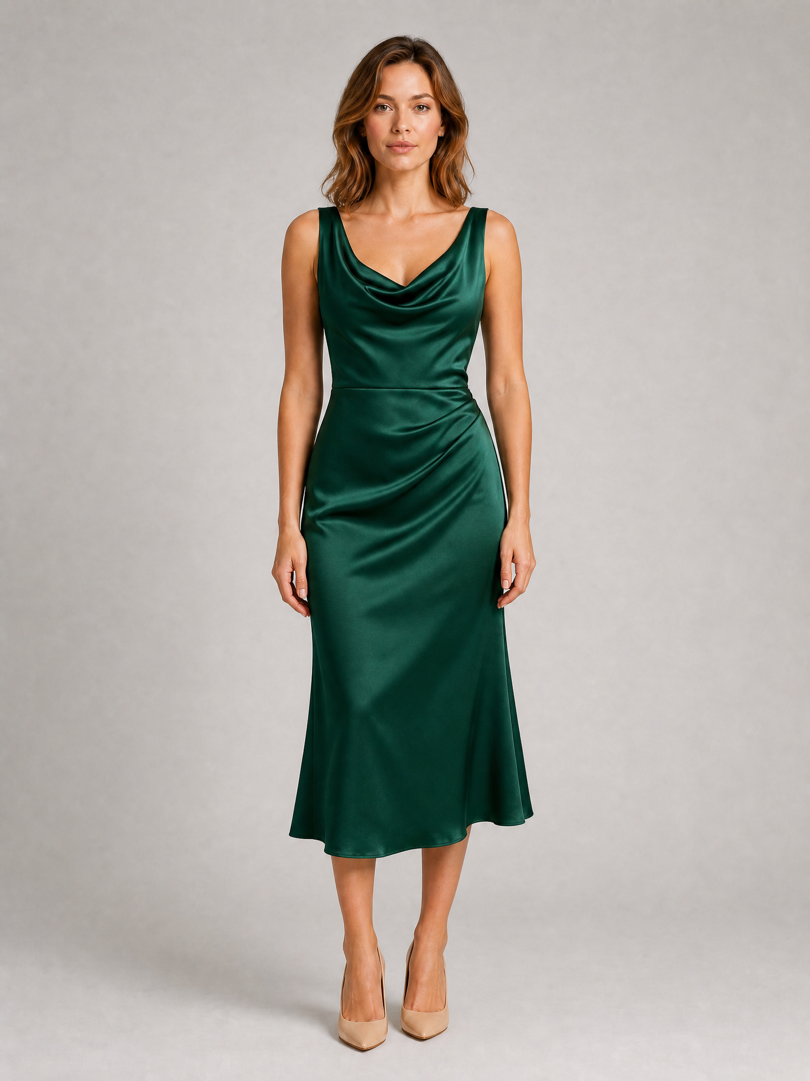 Robe midi satinée drapée Noémie