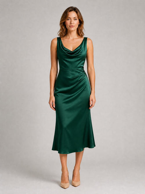 Robe midi satinée drapée Noémie