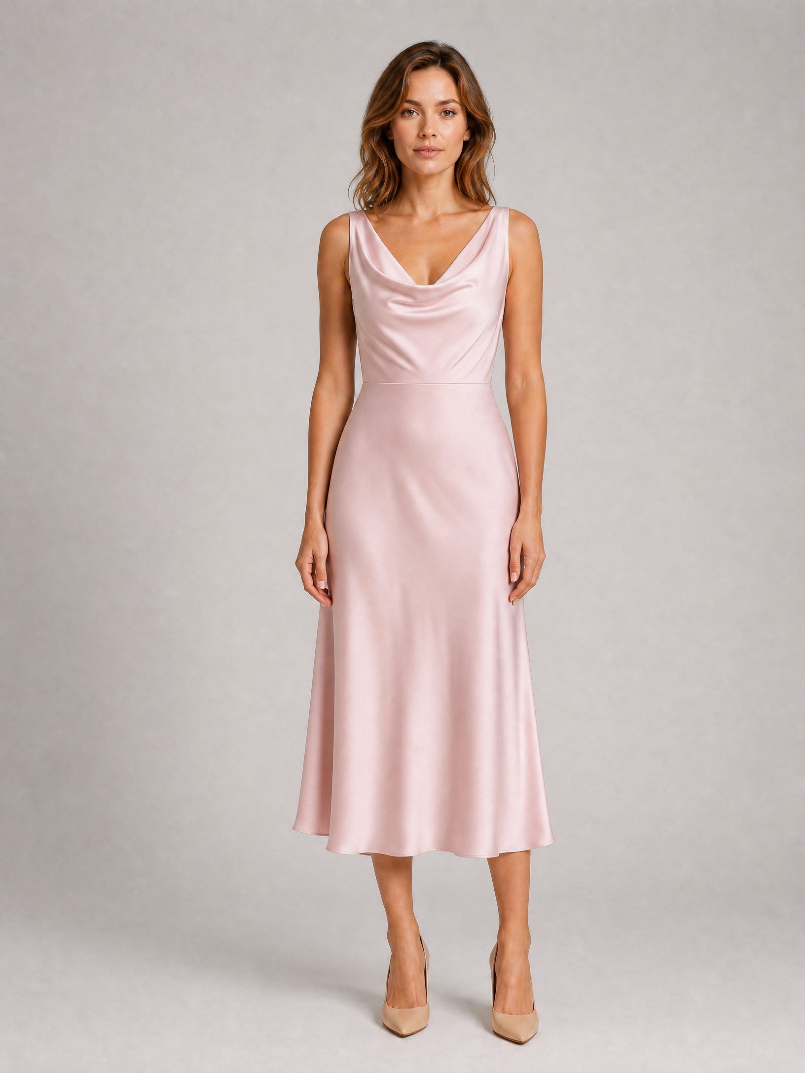 Robe midi satinée drapée Noémie